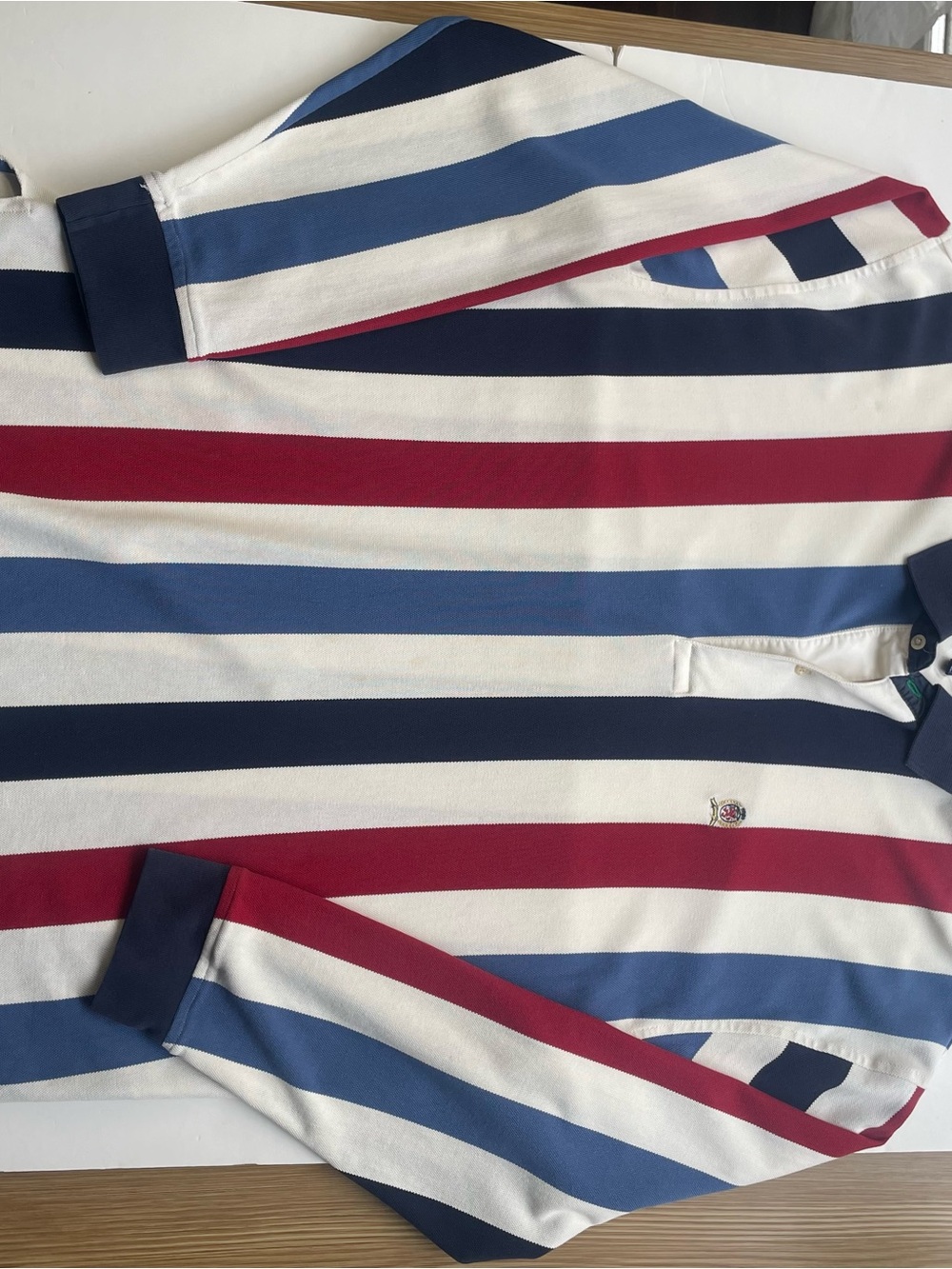Vintage Tommy Hilfiger Long Sleeve Striped Polo Shirt XXL 90s Crest Heavy Cotton